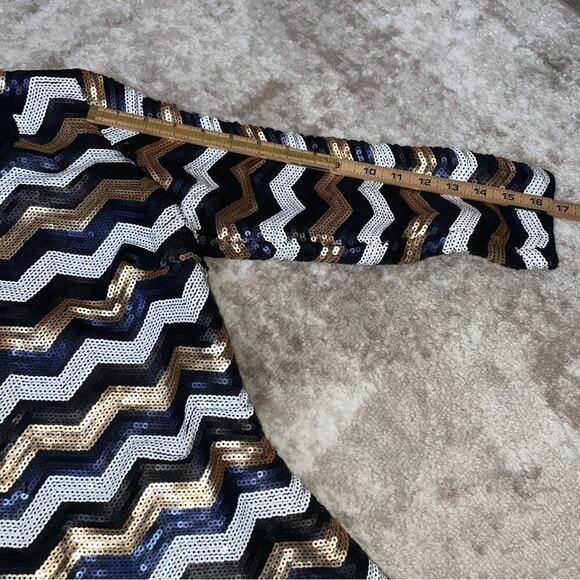 Sugar Lips brand Gold, black & white full sequined chevron print body con dress - Picture 7 of 10